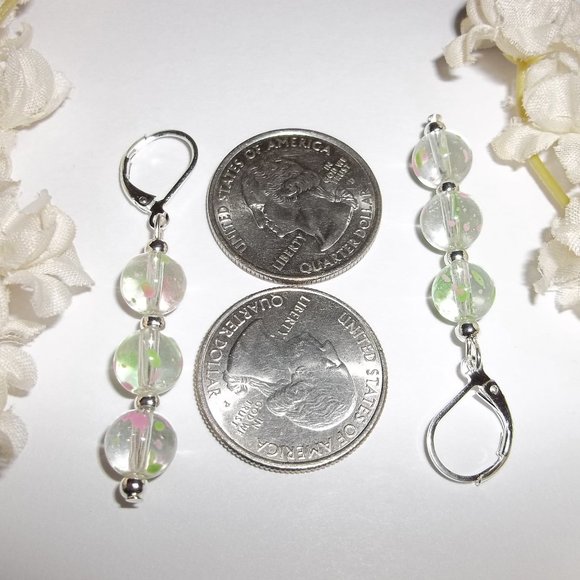 Clear Pink & Green Earring Set Handmade NWT 5146 - Picture 3 of 8